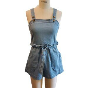 American Eagle Blue Chambray Shorts Overall Romper